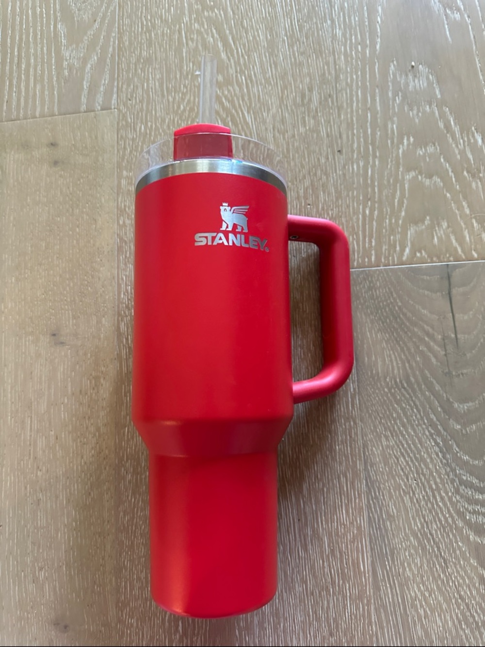 Stanley 40 oz apple Red Travel Mug with Handle and Clear Lid